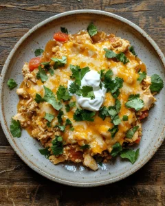 This chicken taco casserole is a cheesy, flavor-packed dish with tender chicken, salsa, and crispy chips. A quick, satisfying meal for family or gatherings.